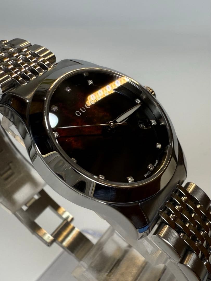 GUCCI Gタイムレス 12Pダイヤ ブラック126.5デイトQzレディース