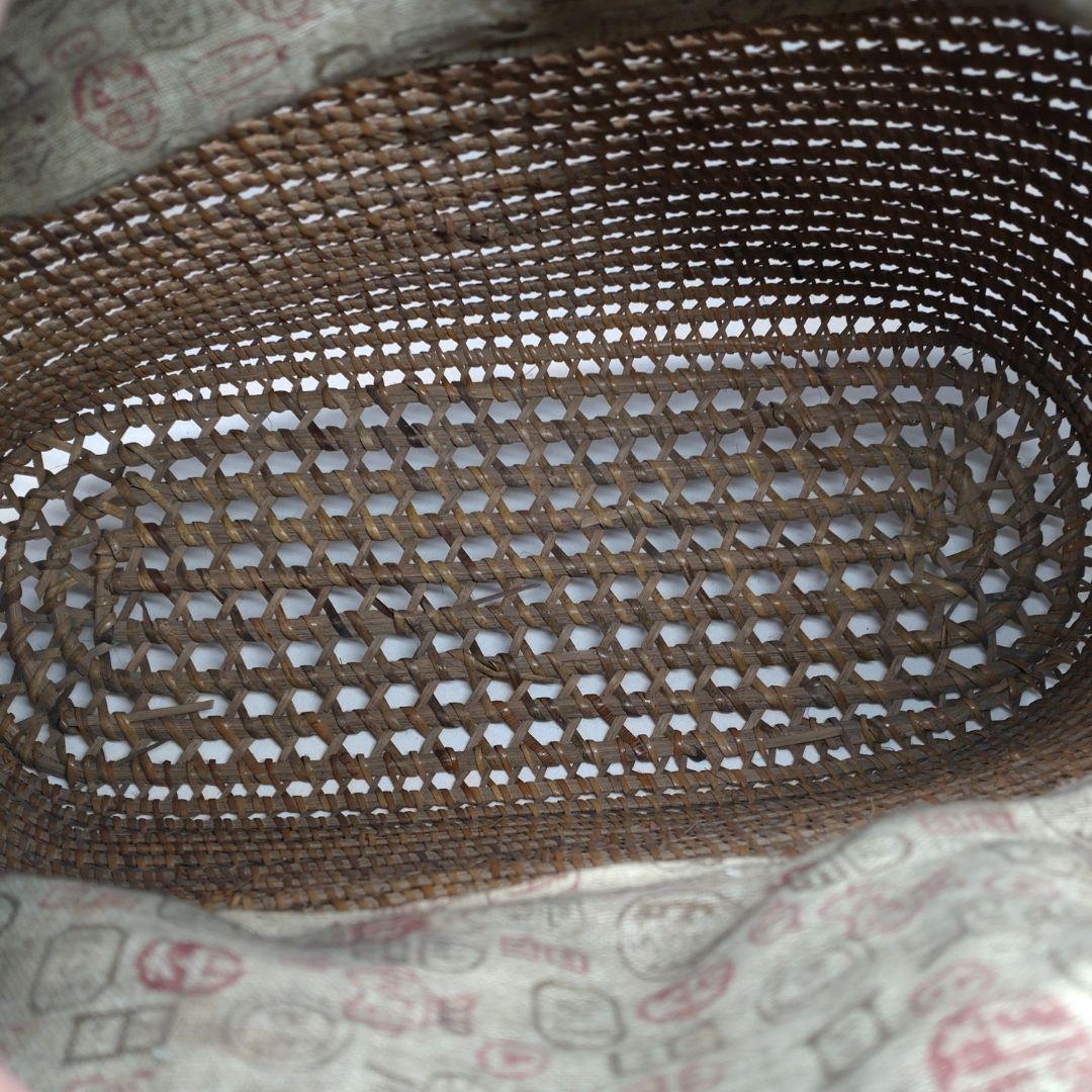 古い 籐編み 手提げ 籠／かご 古布 籐 バッグ