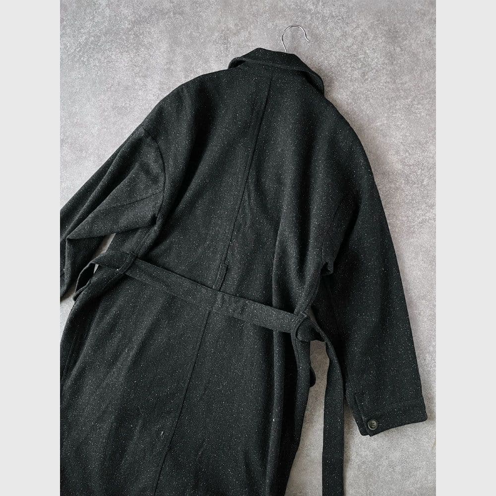 パーリッシィ ウール ロングコート ダブルブレスト ベルト 黒 ゆったり D19