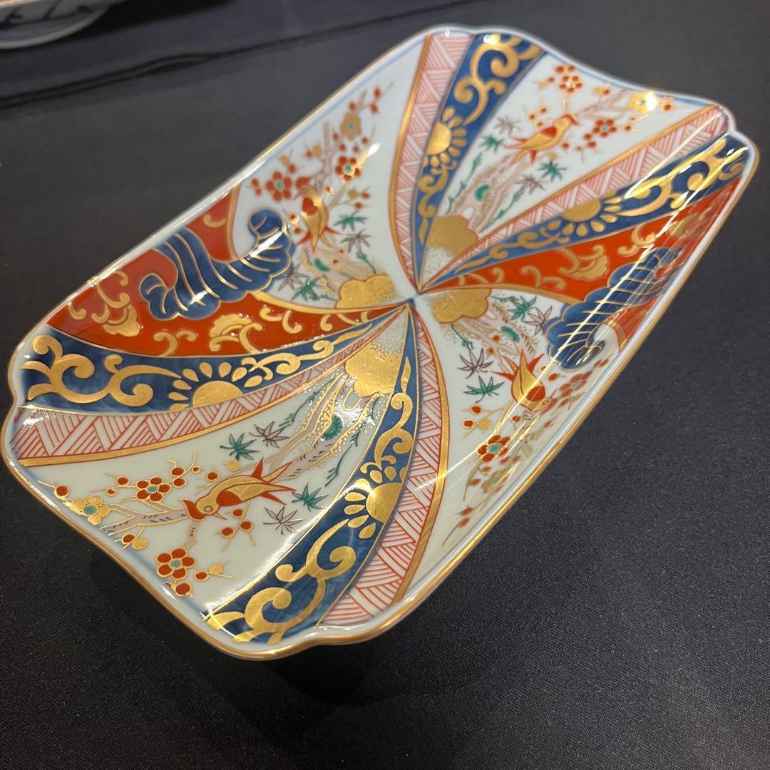 W*1様 林九郎窯 色絵金彩 鳥文様 長皿｜有田焼・古伊万里風・和食器 5枚 セ