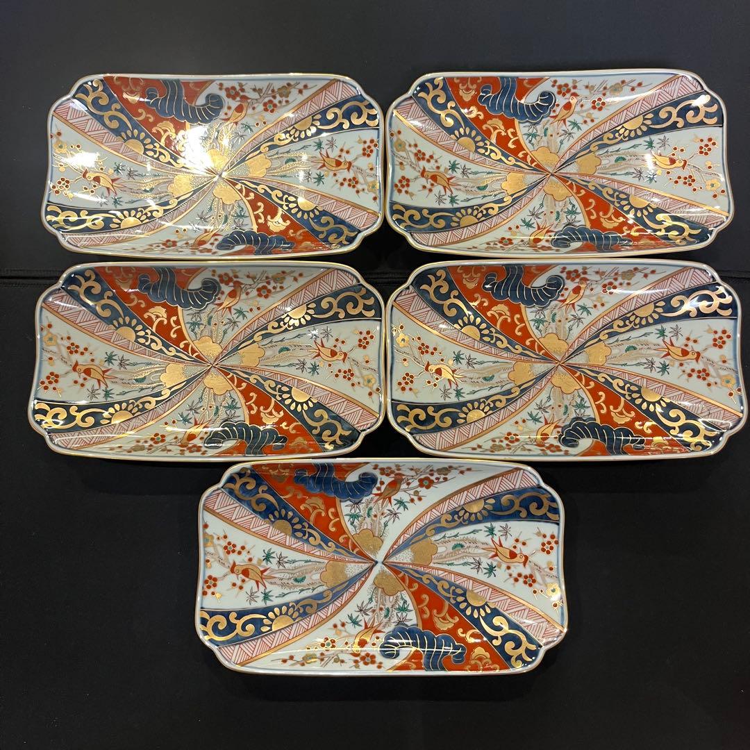 W*1様 林九郎窯 色絵金彩 鳥文様 長皿｜有田焼・古伊万里風・和食器 5枚 セ