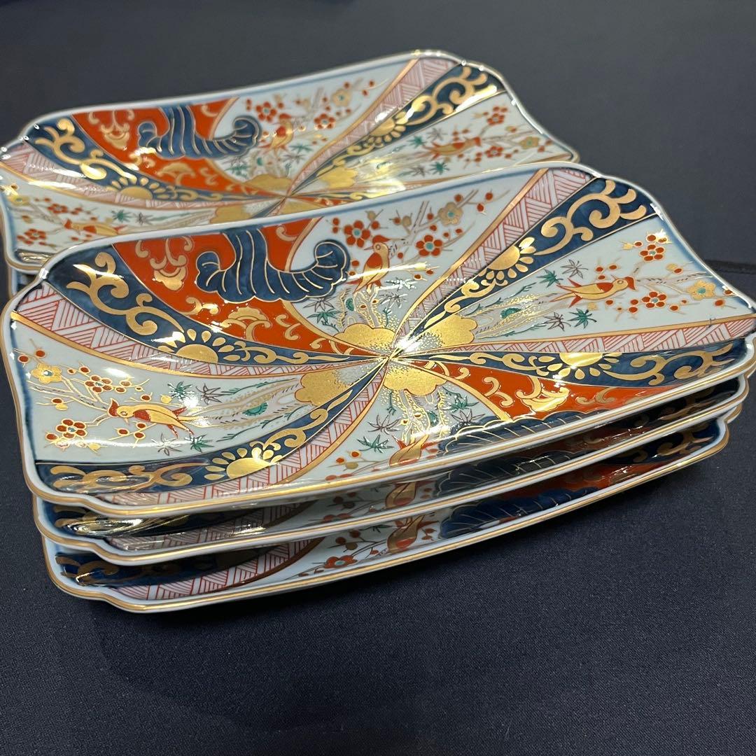 W*1様 林九郎窯 色絵金彩 鳥文様 長皿｜有田焼・古伊万里風・和食器 5枚 セ