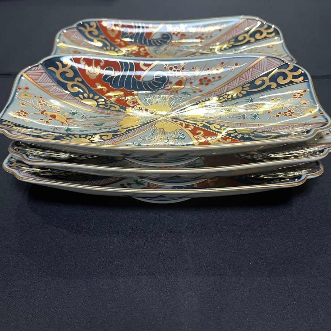 W*1様 林九郎窯 色絵金彩 鳥文様 長皿｜有田焼・古伊万里風・和食器 5枚 セ