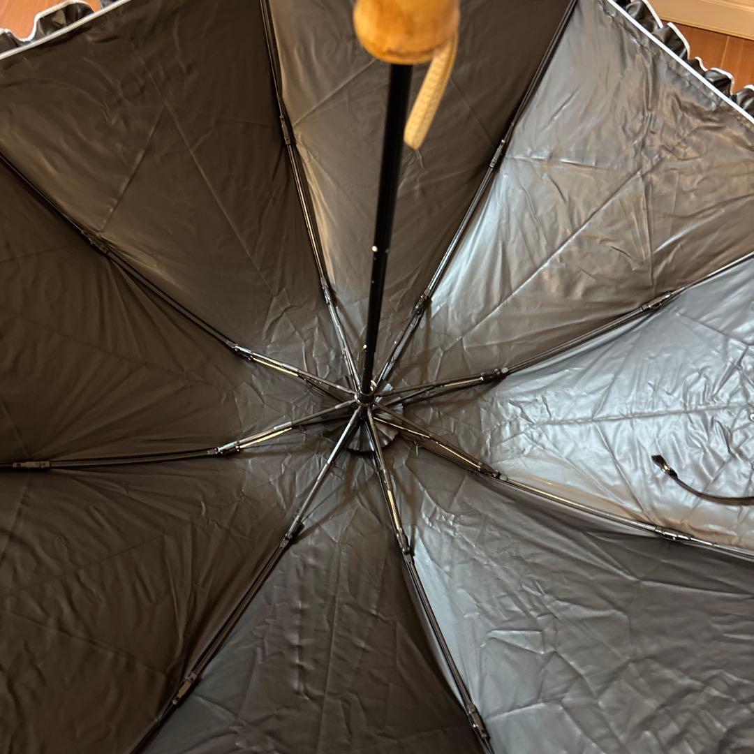 芦屋ロサブラン日傘 3段折り(傘袋付) フリル 水色×黒色　 匿名配送