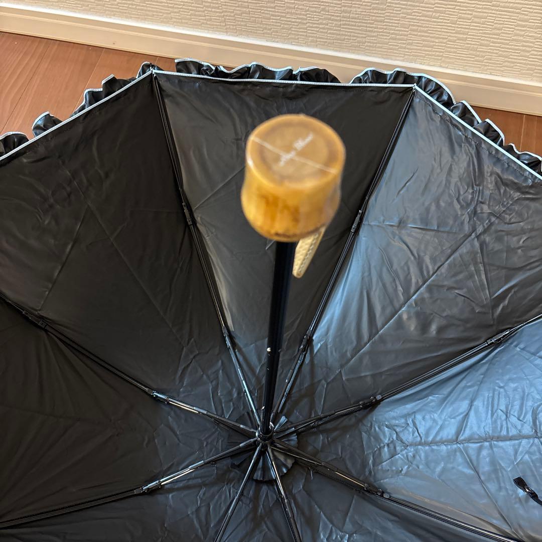 芦屋ロサブラン日傘 3段折り(傘袋付) フリル 水色×黒色　 匿名配送