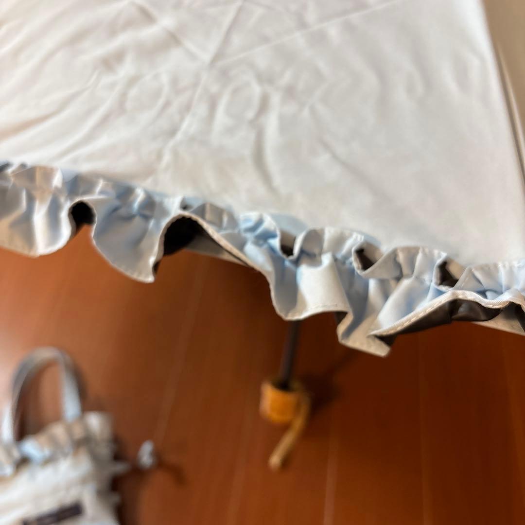 芦屋ロサブラン日傘 3段折り(傘袋付) フリル 水色×黒色　 匿名配送