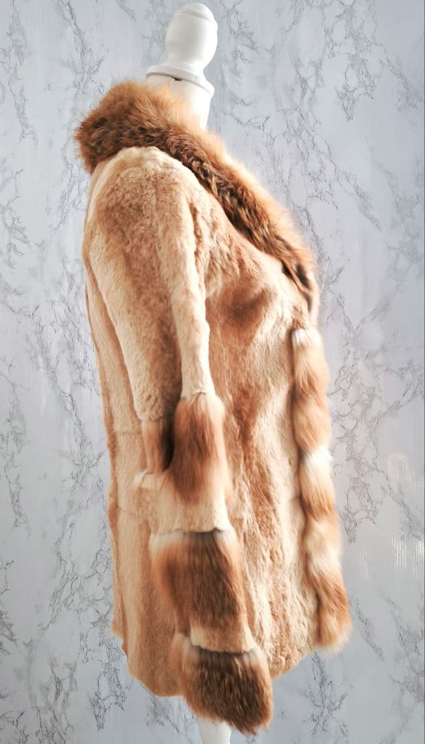 【希少 高級◎】総丈75 ゴールデン 毛皮 ファーコート M