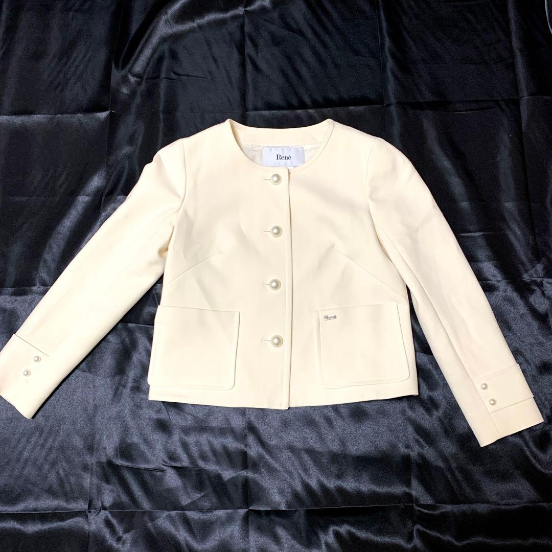 Rene ルネ ノーカラージャケット ホワイト　34