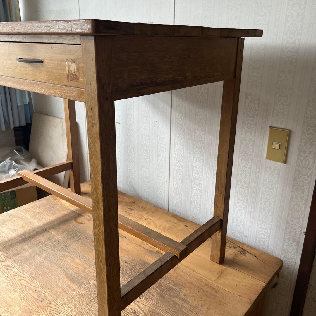 古い木のデスク 昭和 レトロ 無垢 ② 引取り限定