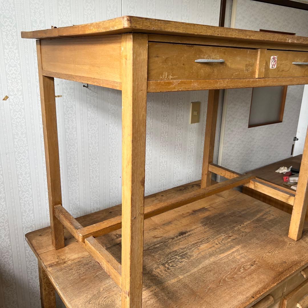 古い木のデスク 昭和 レトロ 無垢 ② 引取り限定