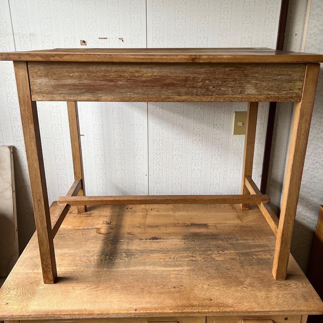 古い木のデスク 昭和 レトロ 無垢 ② 引取り限定