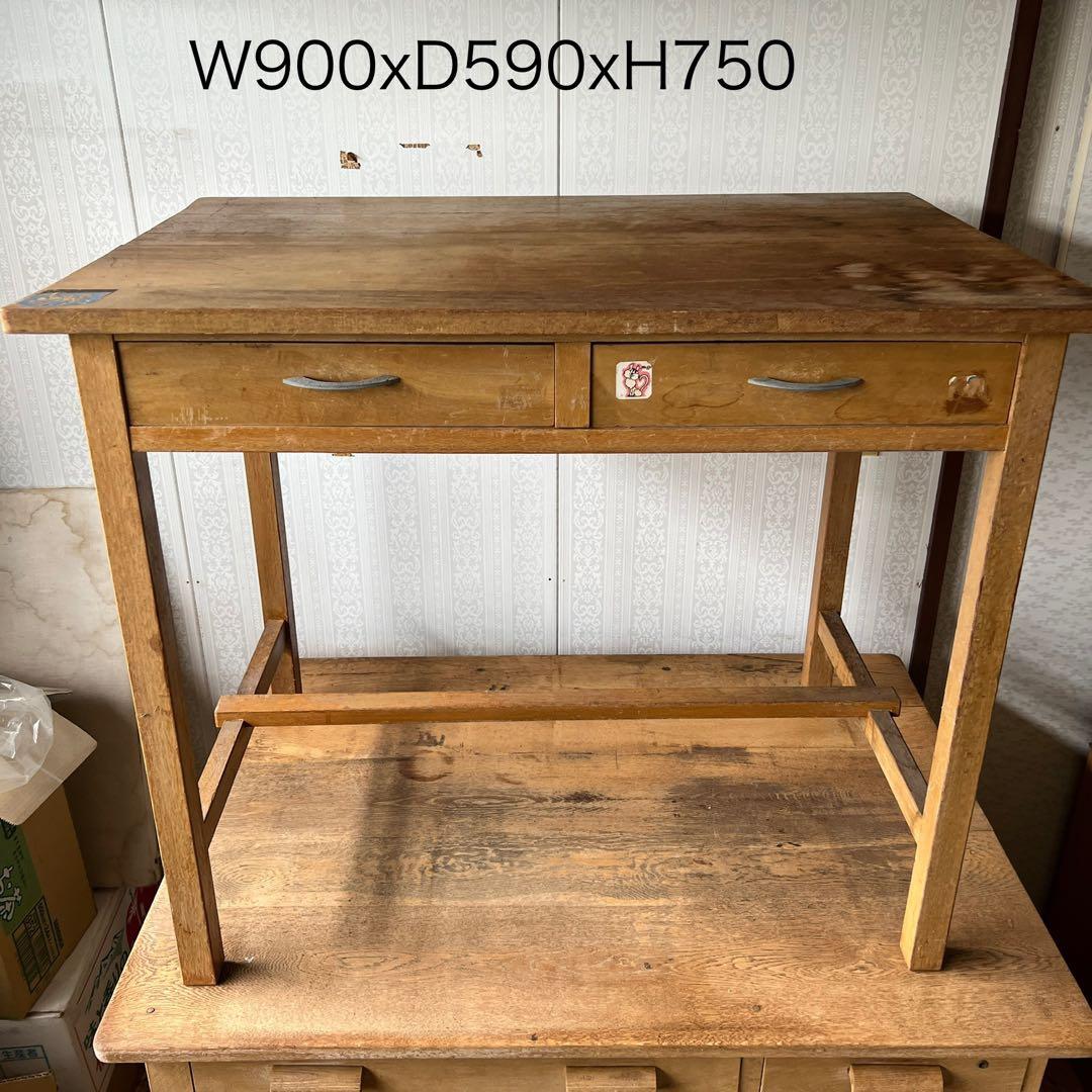 古い木のデスク 昭和 レトロ 無垢 ② 引取り限定