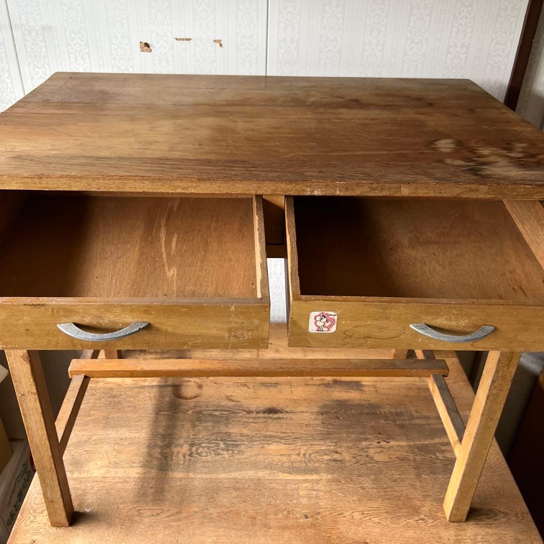 古い木のデスク 昭和 レトロ 無垢 ② 引取り限定