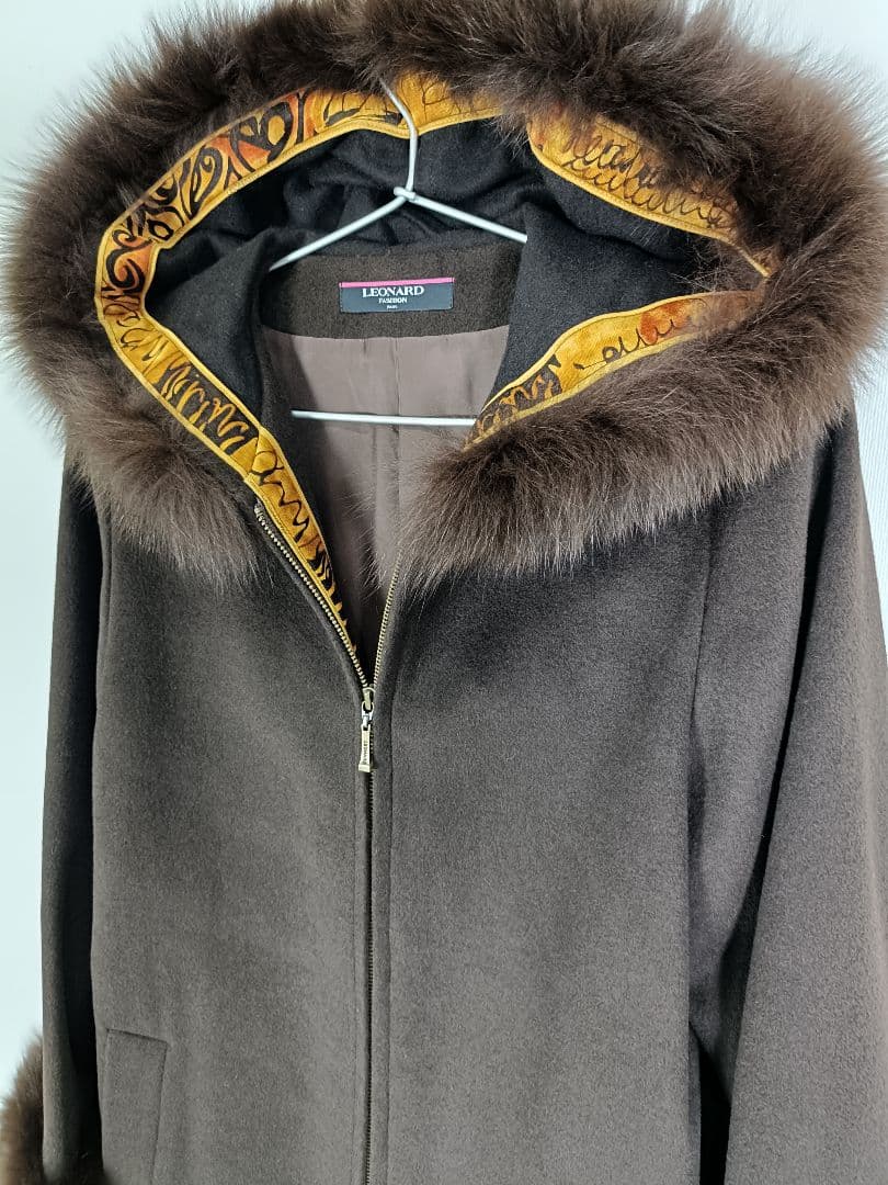 LEONARD ロングコート【L相当】【カシミヤ×フォックス×アンゴラ×ウール】