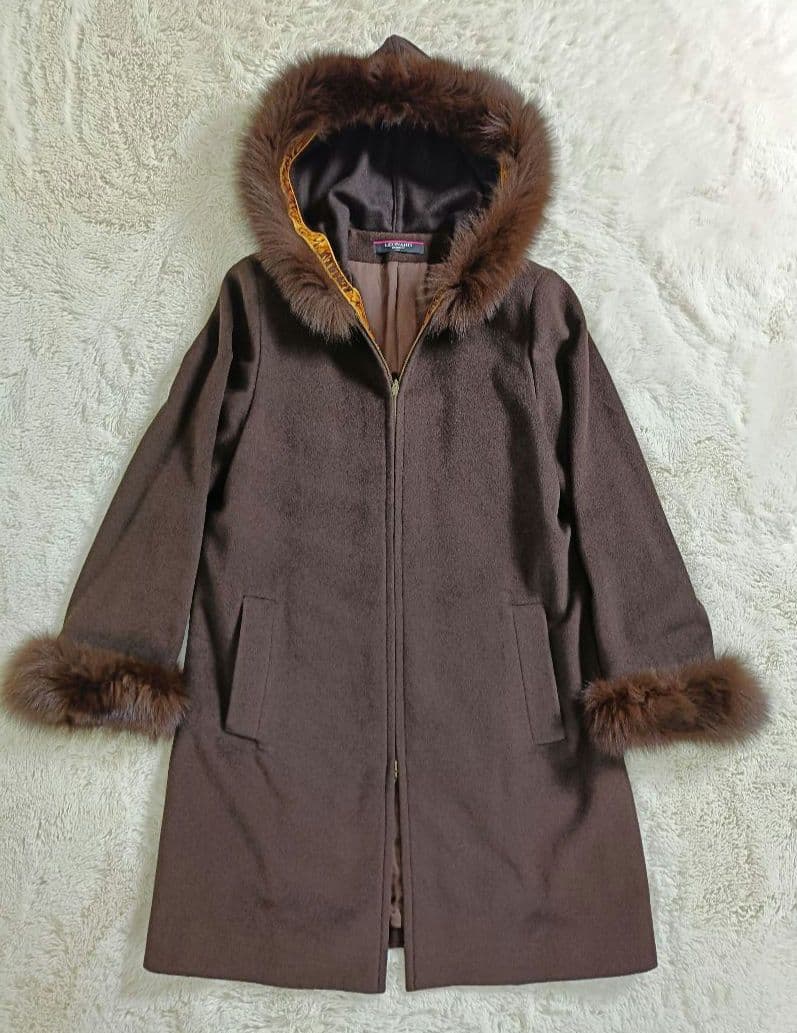 LEONARD ロングコート【L相当】【カシミヤ×フォックス×アンゴラ×ウール】