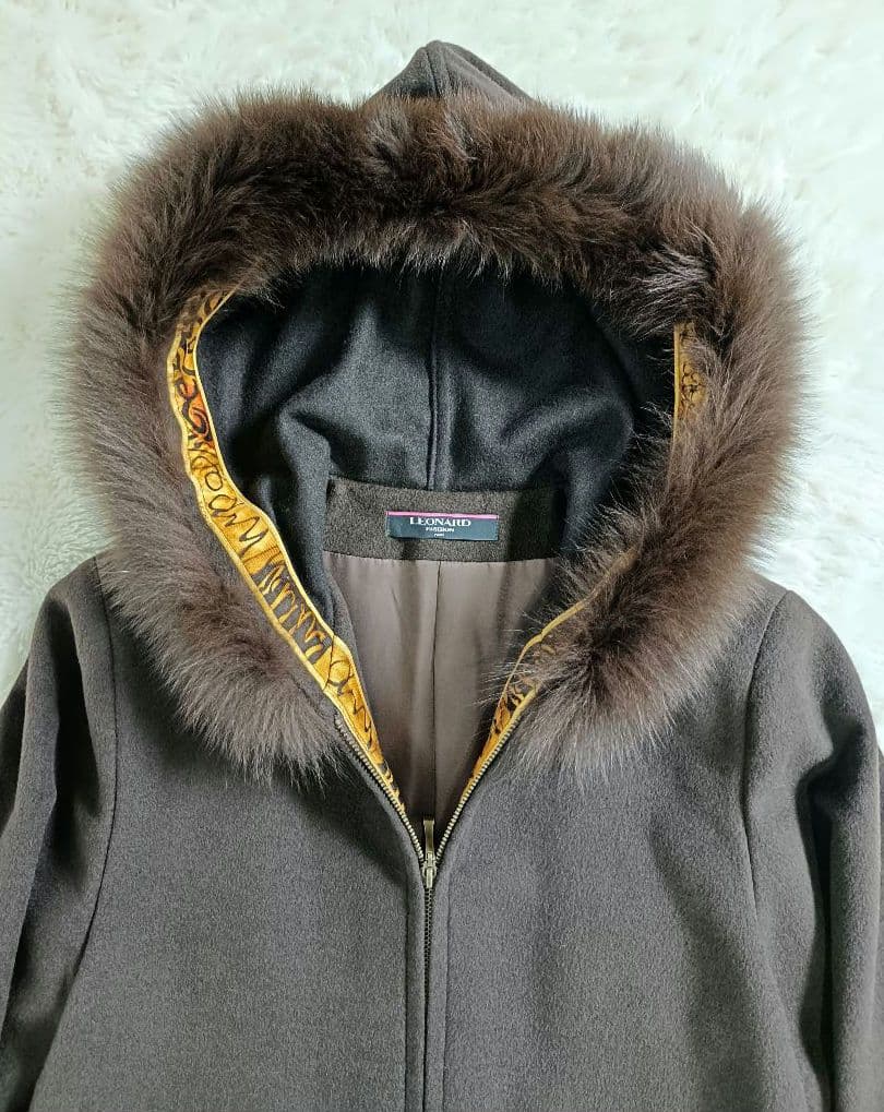 LEONARD ロングコート【L相当】【カシミヤ×フォックス×アンゴラ×ウール】