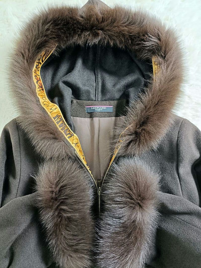 LEONARD ロングコート【L相当】【カシミヤ×フォックス×アンゴラ×ウール】