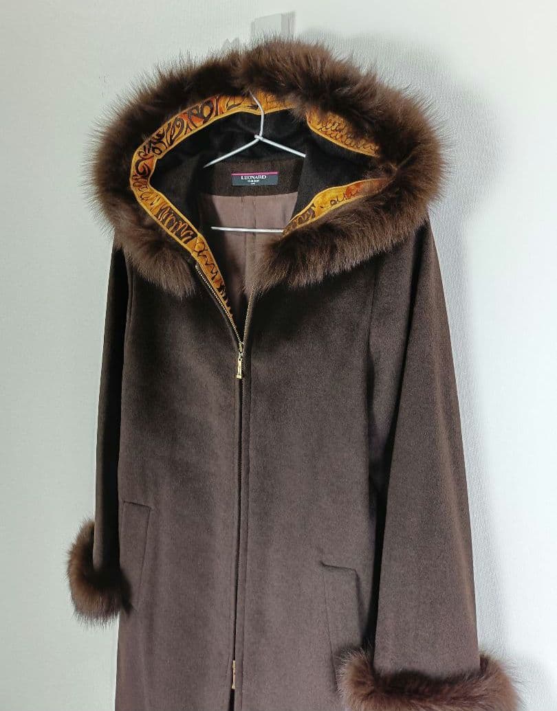 LEONARD ロングコート【L相当】【カシミヤ×フォックス×アンゴラ×ウール】
