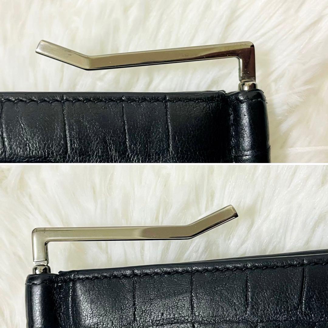 極美✨付属完備✨サンローラン マネークリップ クロコ 型押し レザー 黒