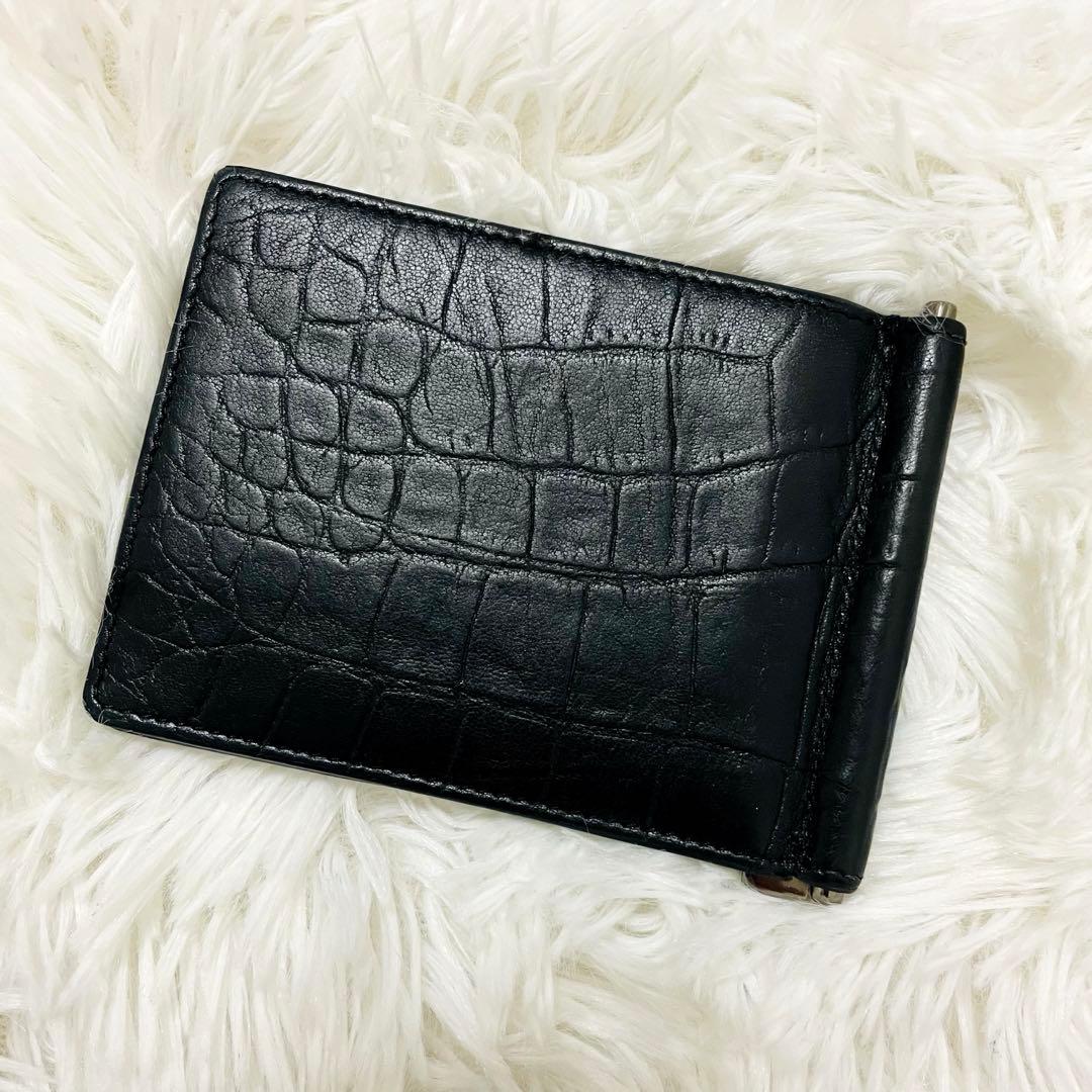 極美✨付属完備✨サンローラン マネークリップ クロコ 型押し レザー 黒
