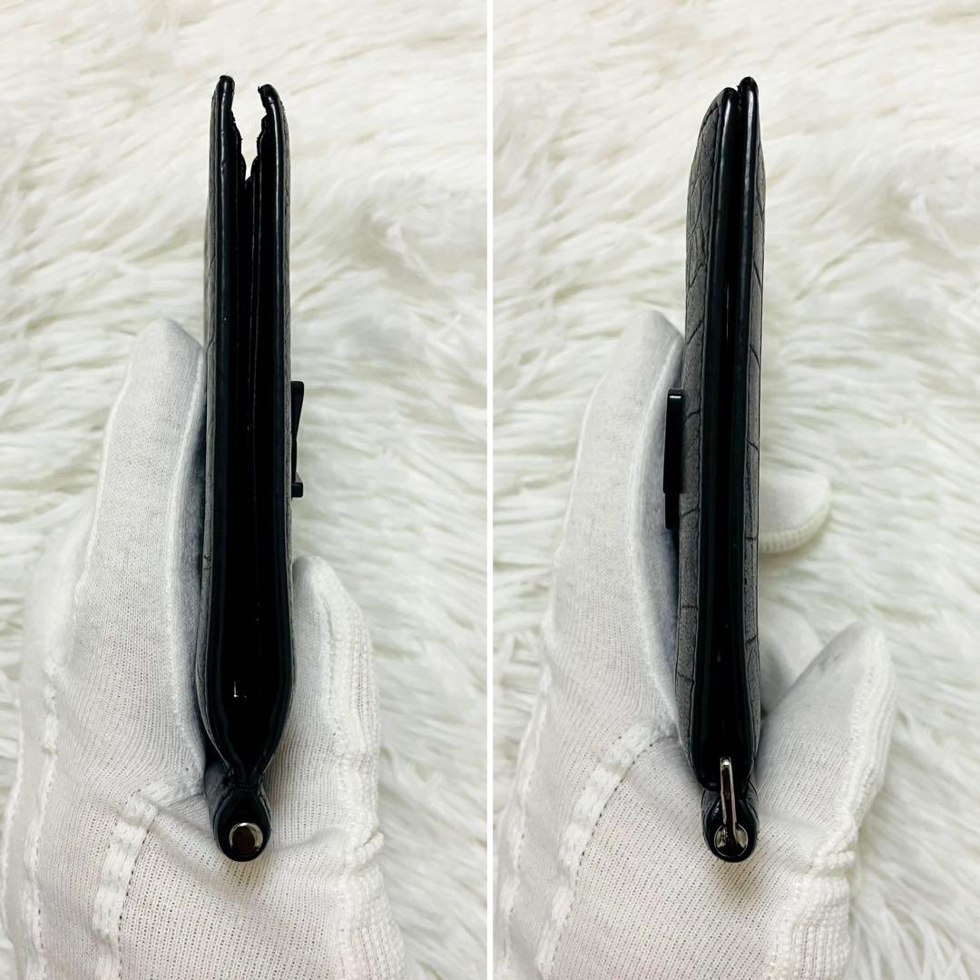 極美✨付属完備✨サンローラン マネークリップ クロコ 型押し レザー 黒