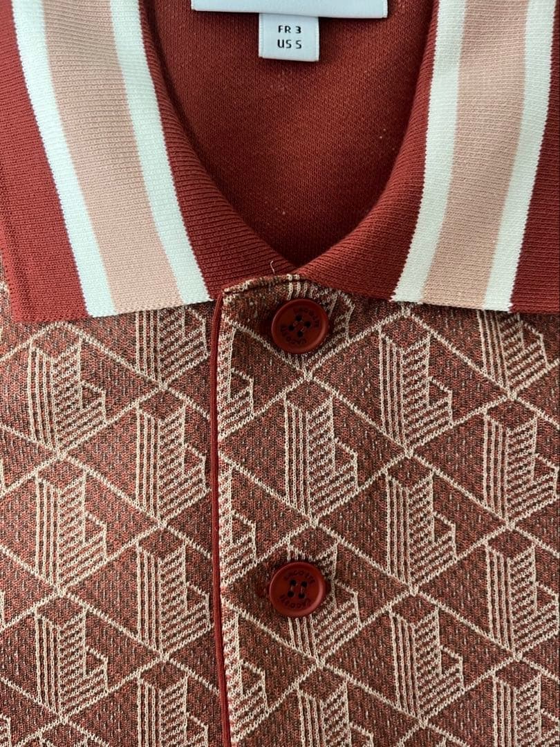 ラコステ モノグラムジャカードポロシャツ M ブラック グレー