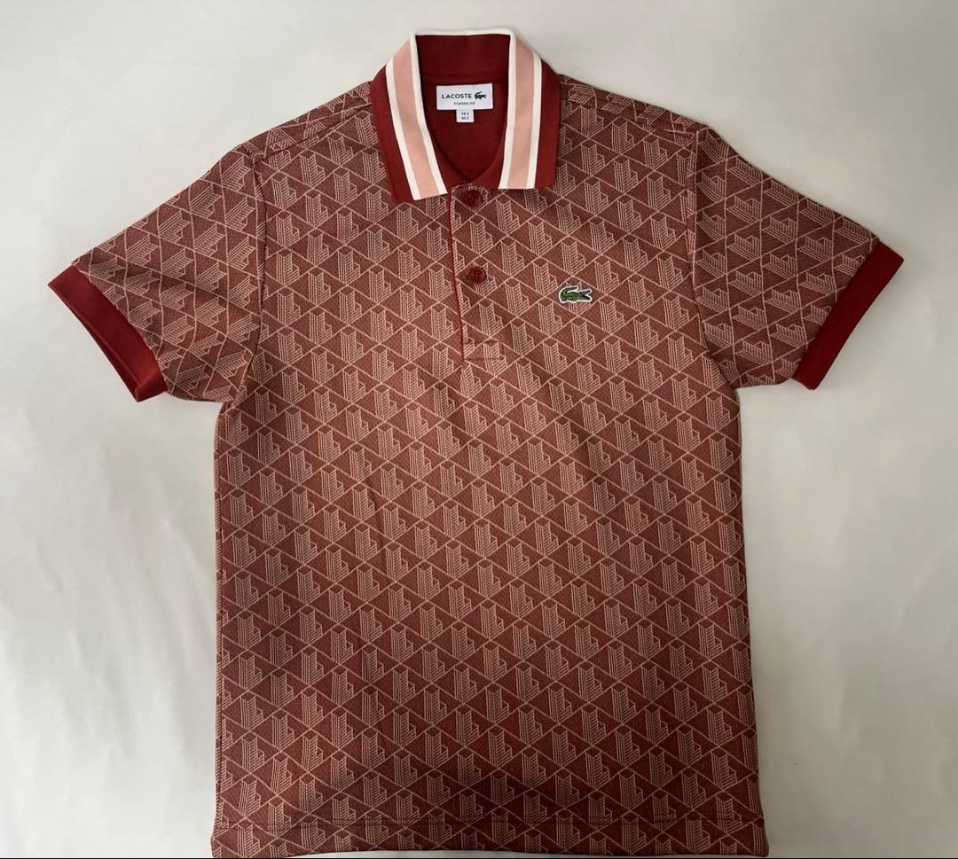 ラコステ モノグラムジャカードポロシャツ M ブラック グレー