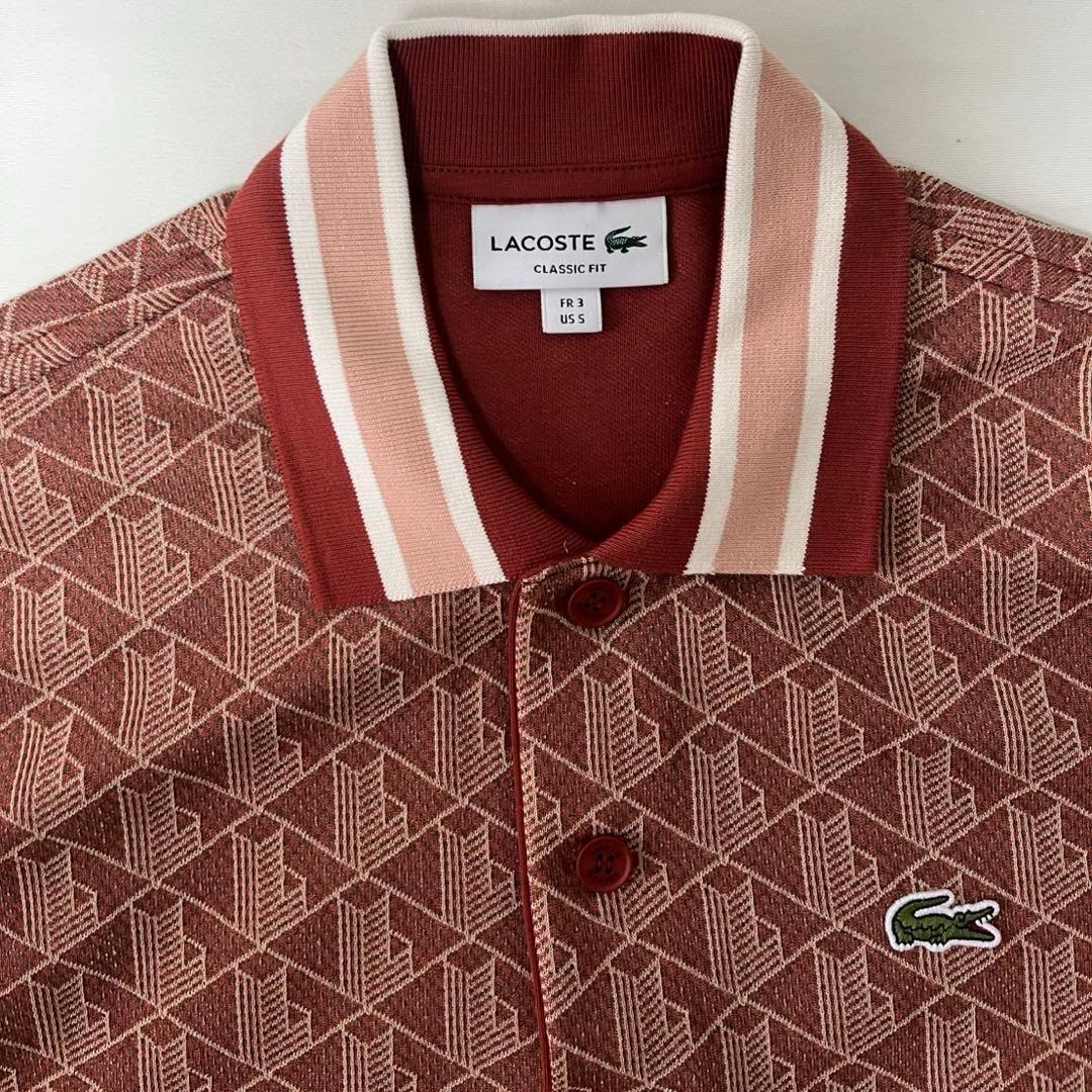 ラコステ モノグラムジャカードポロシャツ M ブラック グレー