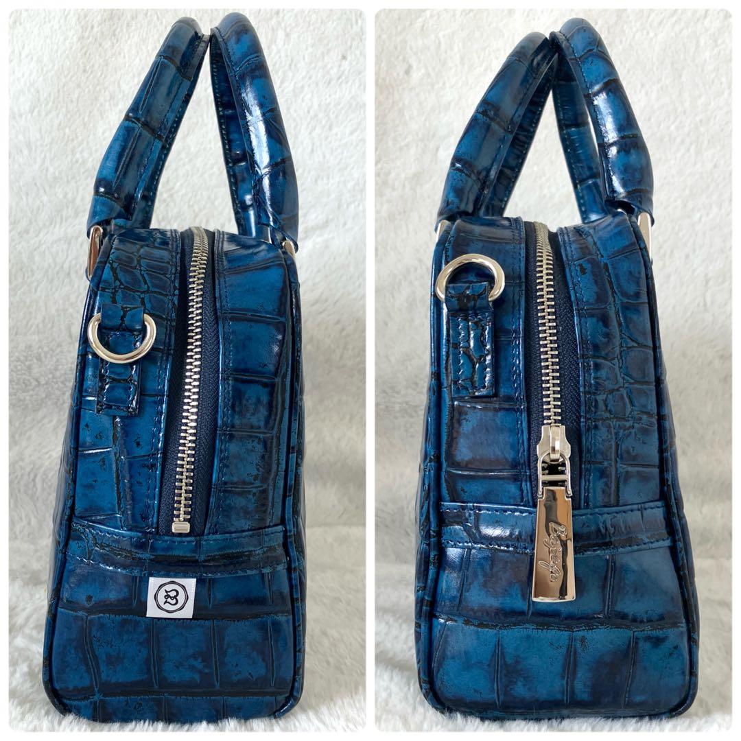 バジョルゴ 2way クロコ型押し ミニミニブリーフケースバッグ ロイヤルブルー
