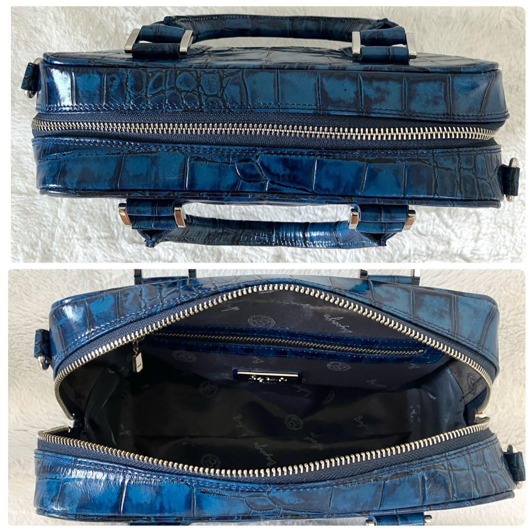 バジョルゴ 2way クロコ型押し ミニミニブリーフケースバッグ ロイヤルブルー