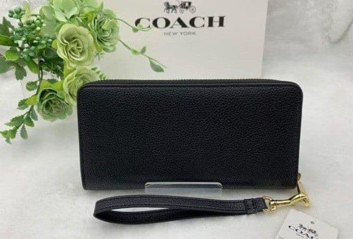 新品未使用コーチ長財布ブラックロングジップストラップ付きレディースメンズ送料無料