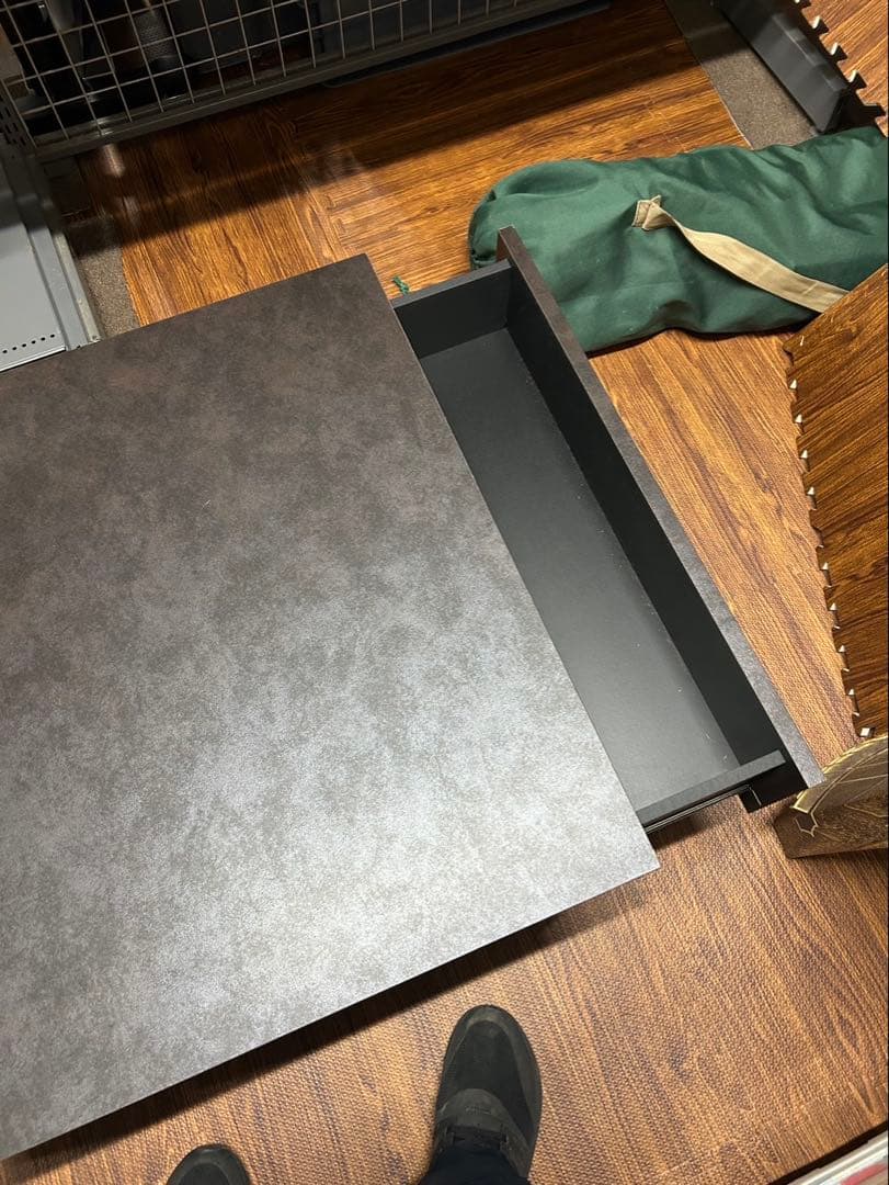 大川家具　日本製　ストーン調テーブル　ローテーブル センターテーブル 引出し付