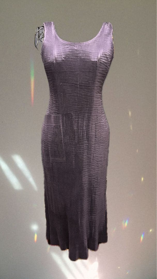 プリーツプリーズ イッセイミヤケ 変形エプロンワンピース パープル