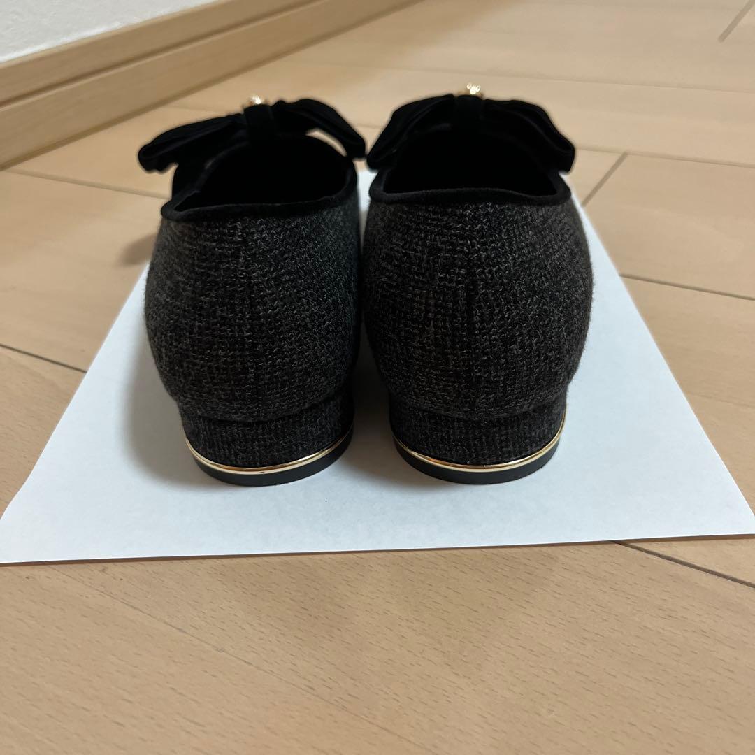 RANDA ベロアリボンクラシカルフラットパンプス ブラック