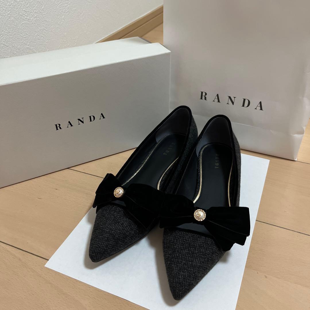 RANDA ベロアリボンクラシカルフラットパンプス ブラック