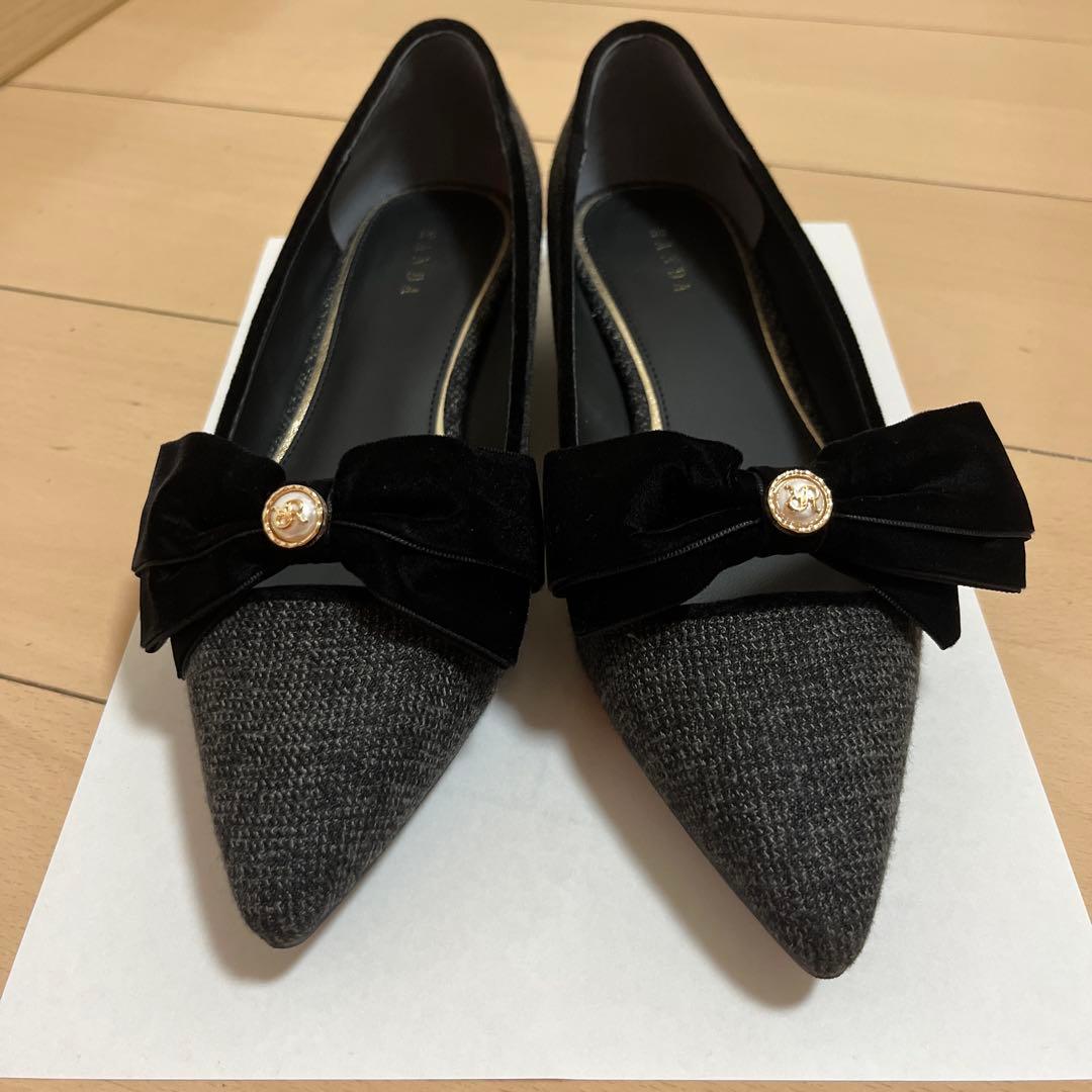 RANDA ベロアリボンクラシカルフラットパンプス ブラック