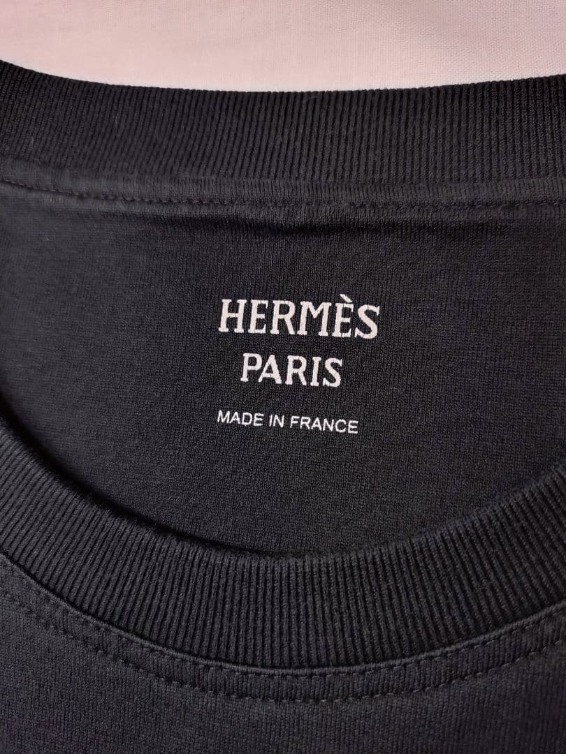 HERMES　エルメス　胸ポケット刺繍　黒Tシャツ　サイズ34