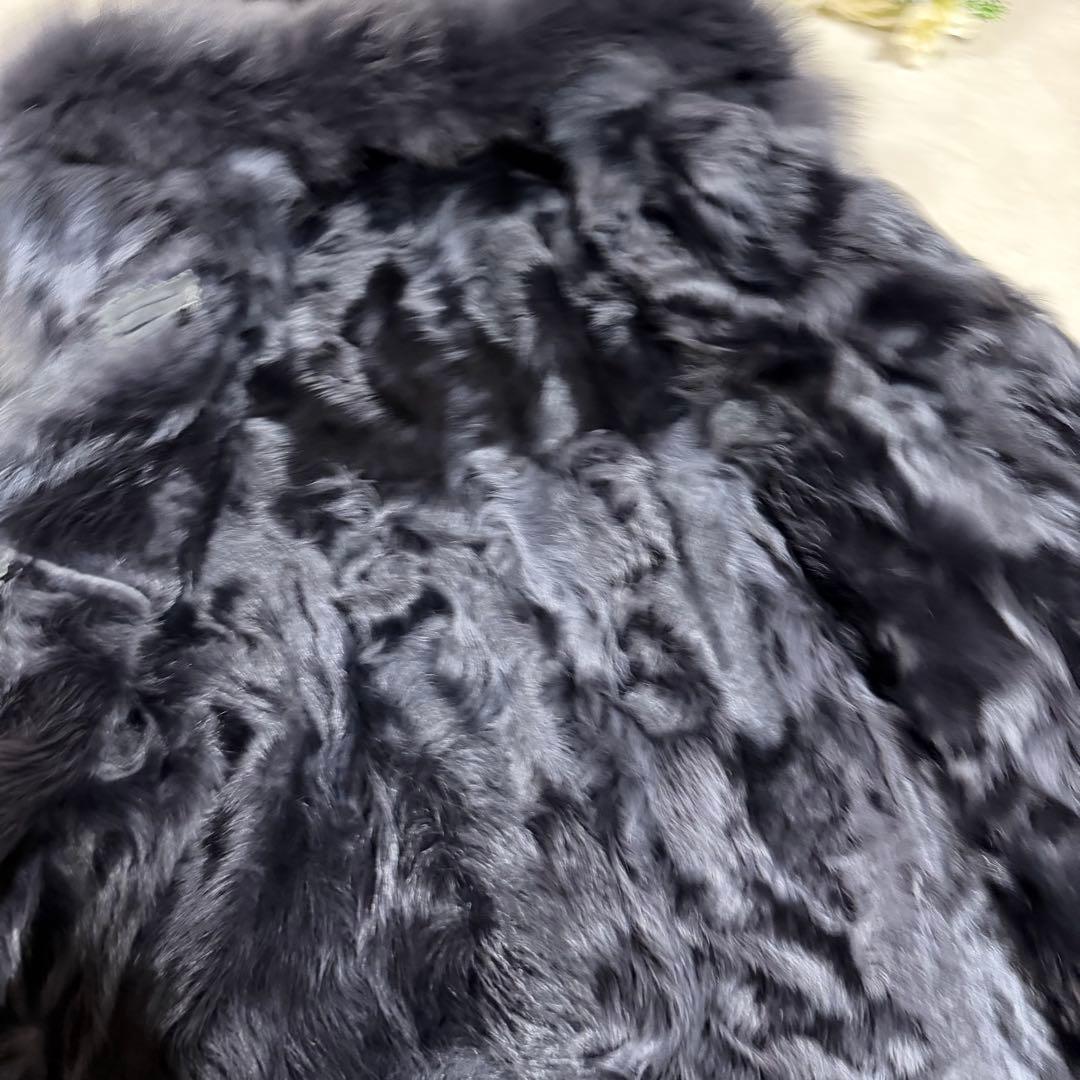 美品★ムートンコート　フォックスファー　フード　ラム　リアルファー　グレー　F