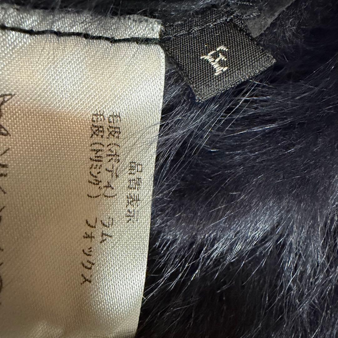 美品★ムートンコート　フォックスファー　フード　ラム　リアルファー　グレー　F