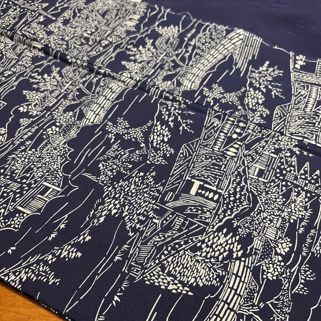 天然藍　藍香房　正絹小紋　シルクケア　未使用しつけ糸付き　美品 トールサイズ