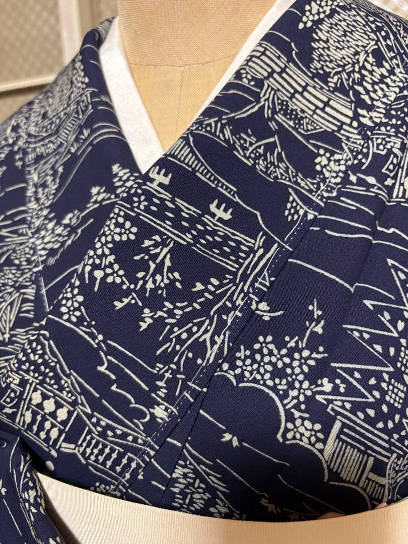 天然藍　藍香房　正絹小紋　シルクケア　未使用しつけ糸付き　美品 トールサイズ