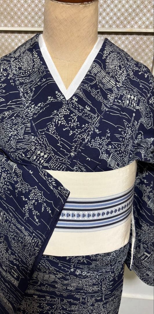 天然藍　藍香房　正絹小紋　シルクケア　未使用しつけ糸付き　美品 トールサイズ