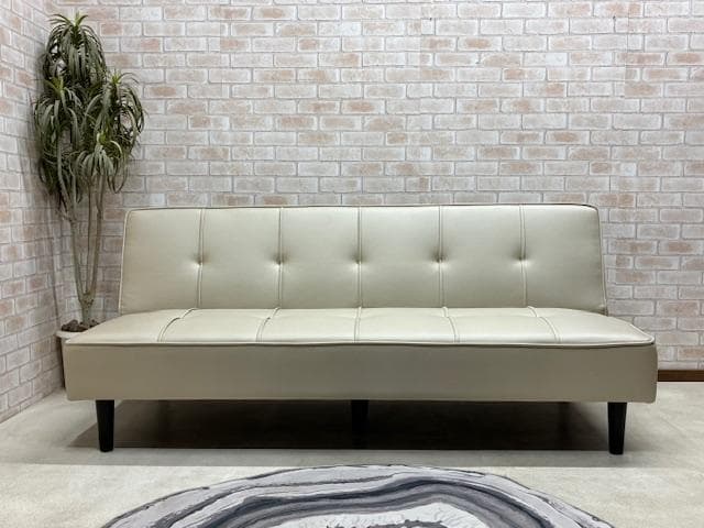 ソファーベッド　ベージュ系　レザーファブリック　ソファ　新品　大特価