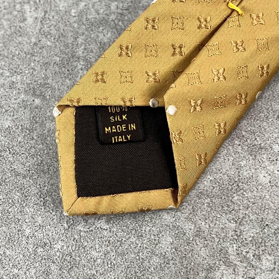 美品 LouisVuitton ルイヴィトン ゴールド ドット ネクタイ シルク