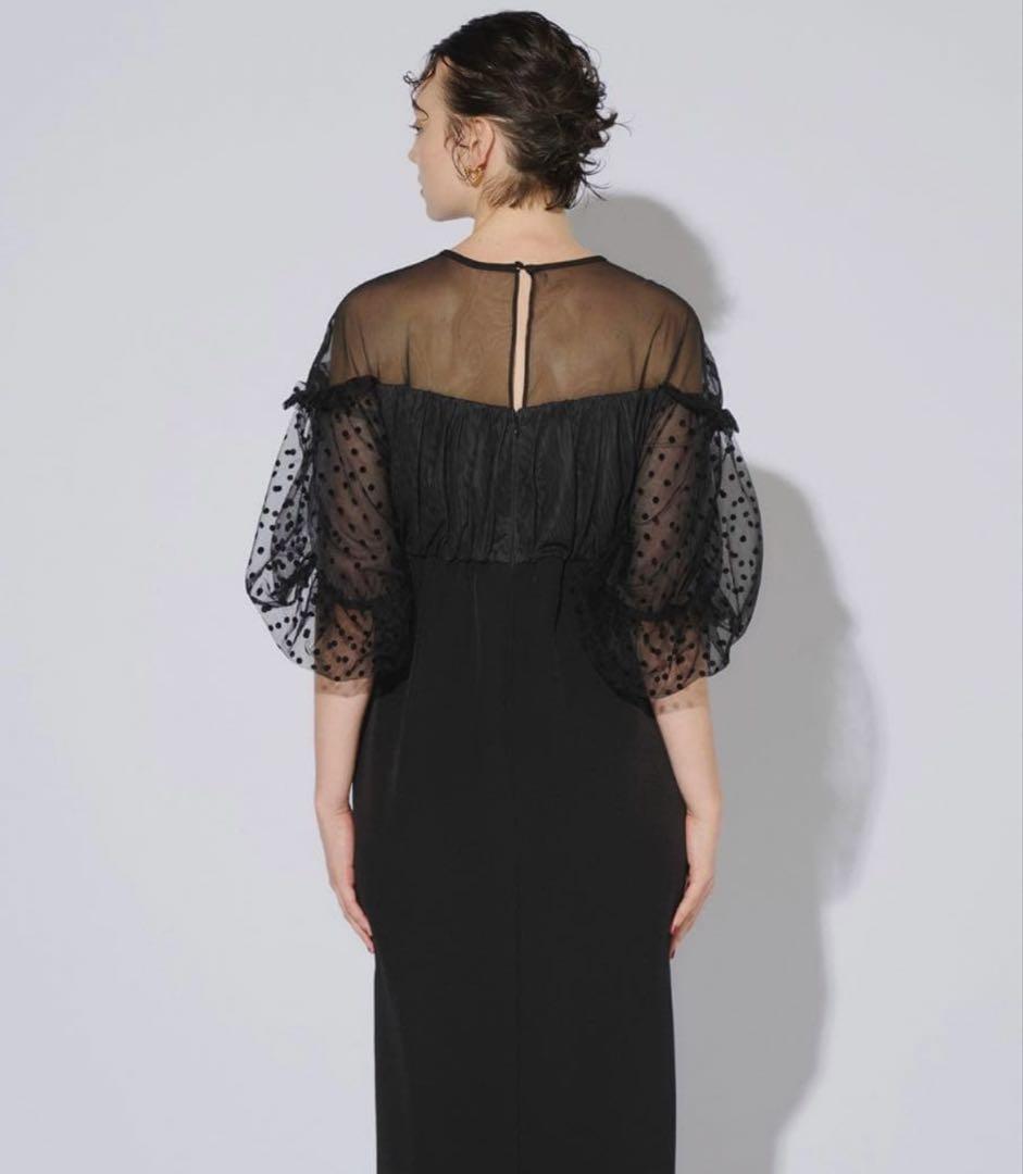 ANDRESD フロッキードットワンピース S ブラック