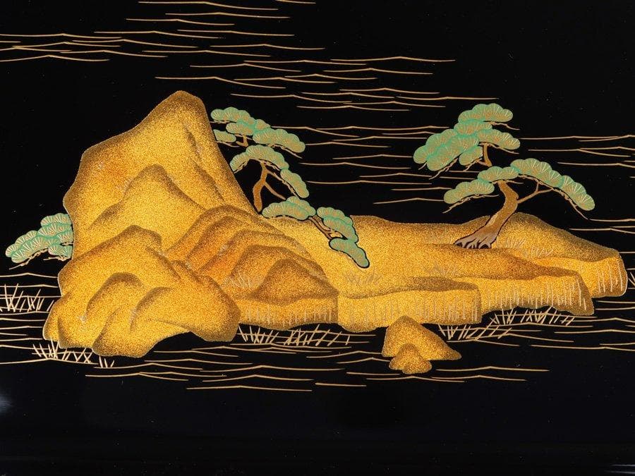 専用Y2280 輪島塗蒔絵師 北清右衛門 山水彩色色絵蒔絵 御屠蘇一式 共箱