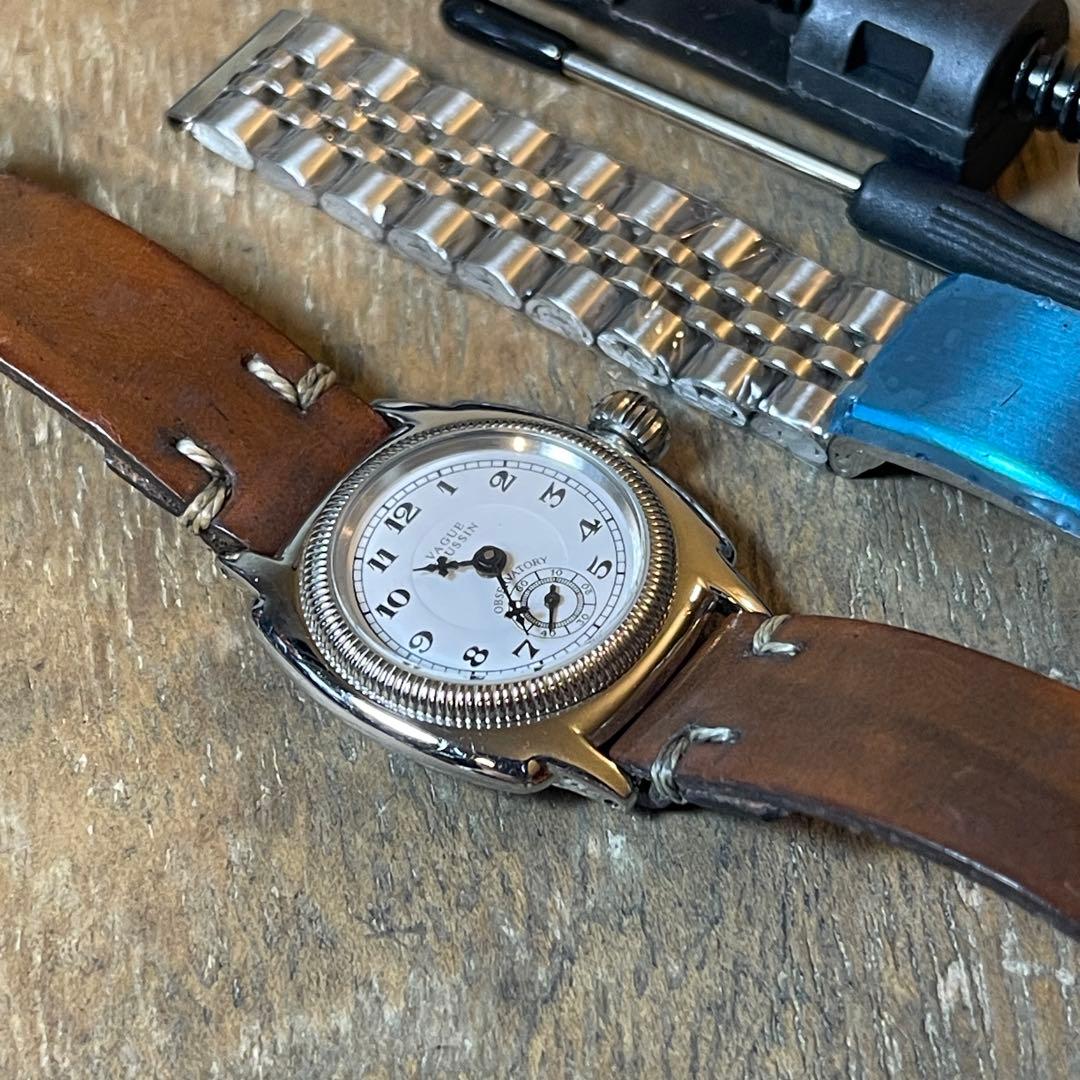 ヴァーグ ウォッチ coussin レザーmotoコラボ 希少文字盤 レディス