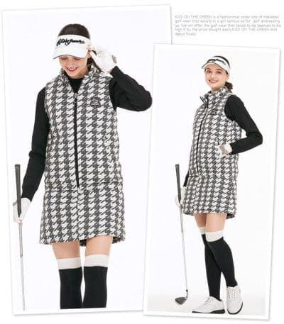 千鳥格子柄裏キルトベスト＆スカート上下セット スカートセットアップ