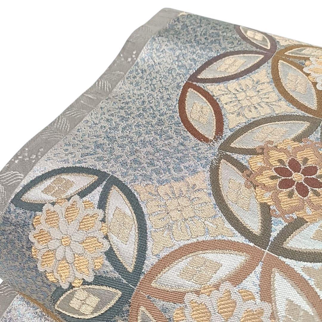 540 華 袋帯 七宝 花 螺鈿調 銀