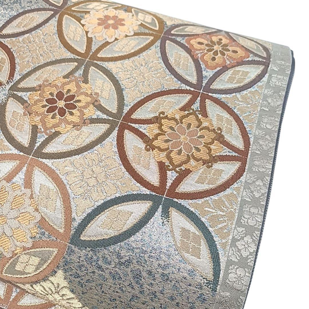 540 華 袋帯 七宝 花 螺鈿調 銀